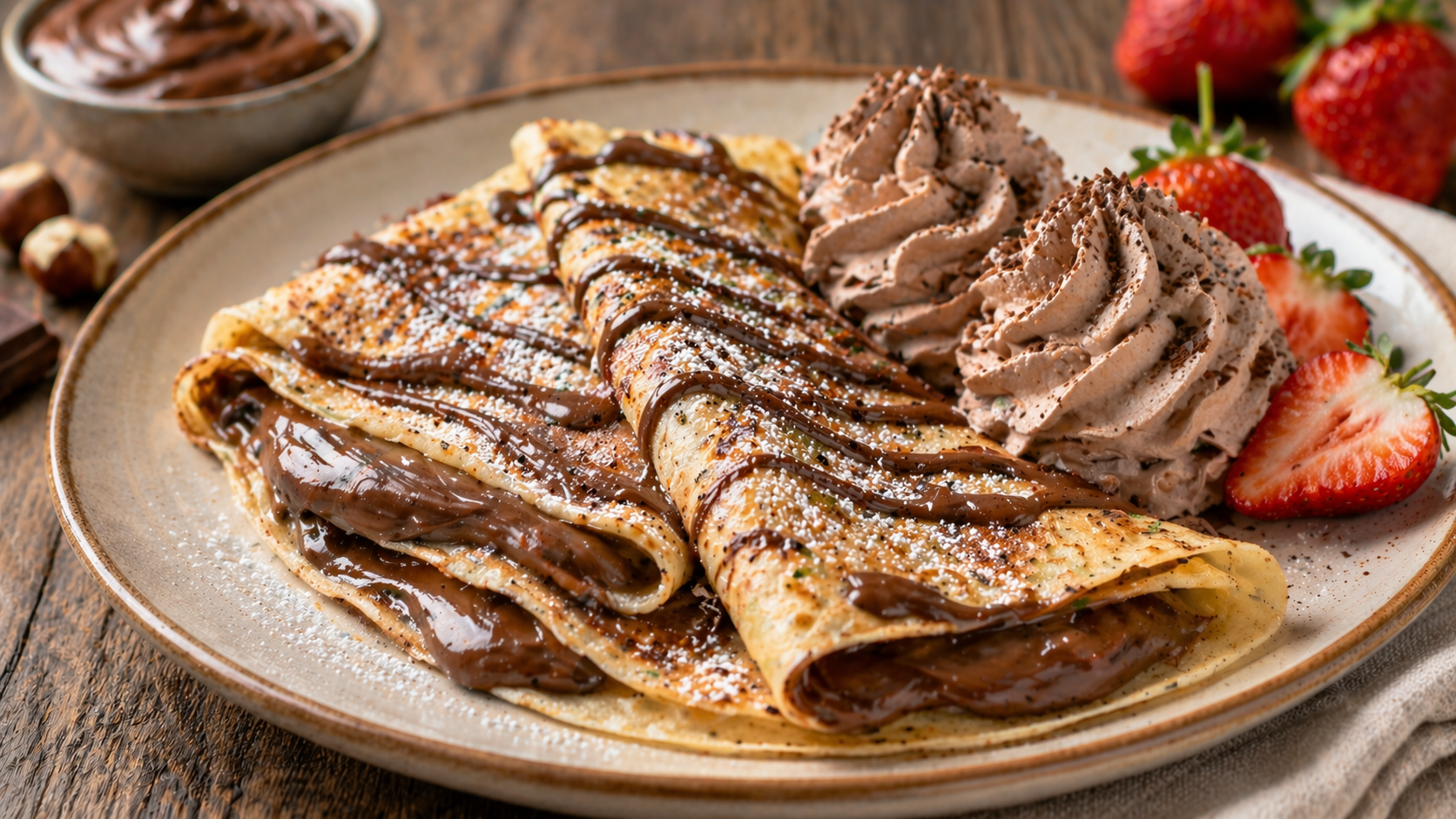 Palačinky s nutellou a čoko šlehačkou